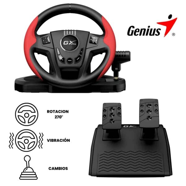 volante + pedales + joystick de cambios genius speedmaster