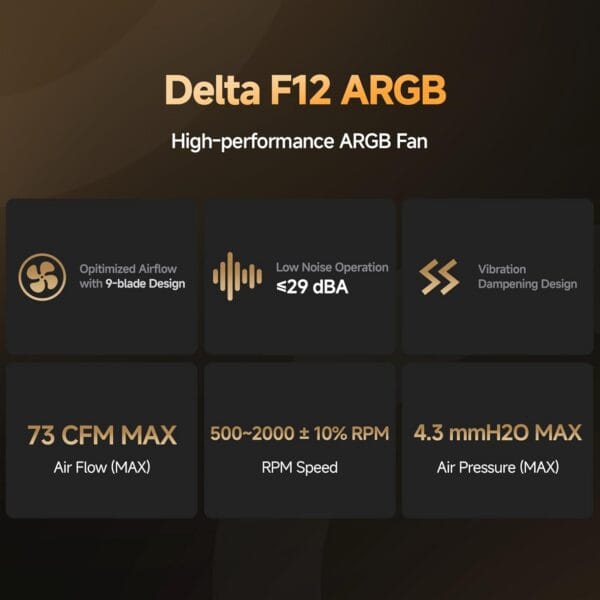 fan delta f12 argb 120 mm pc case fan, up to 2000rpm high airflow, 4 pin pwm