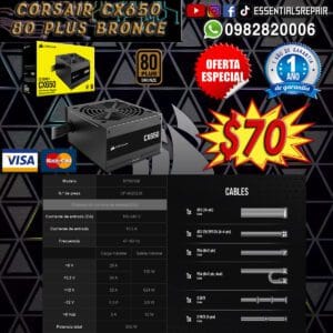 fuente de poder corsair cx650 80+ bronce