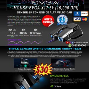 mouse gaming rgb evga x17 usb 8k 16000dpi black 10 botones negro