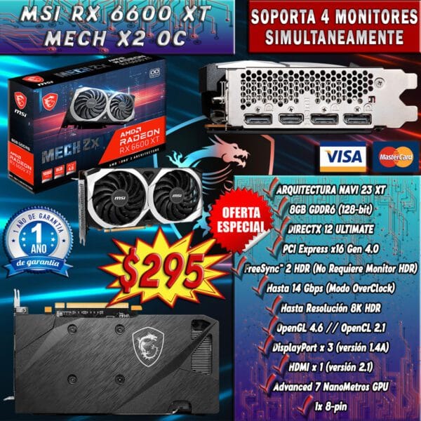tarjeta grÁfica msi rx 6600 xt mech 2x 8gb oc gddr