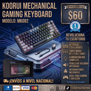 teclado koorui mecÁnico gaming rgb 75% inalÁmbrico 3 modos bt2