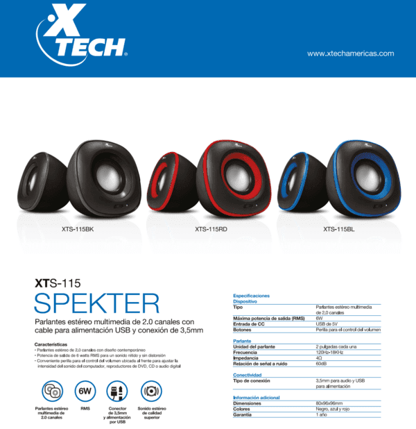 altavoces xtech spekter usb estÉreo 2.0 (blue)