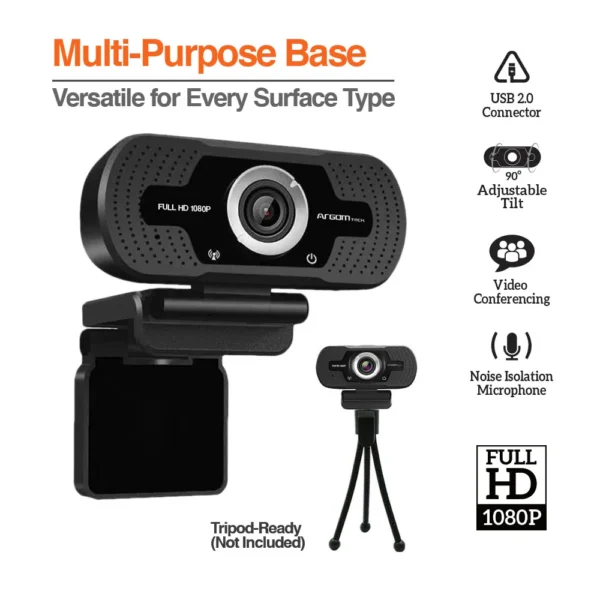 cÁmara web argomtech 1080p con micrÓfono usb negro