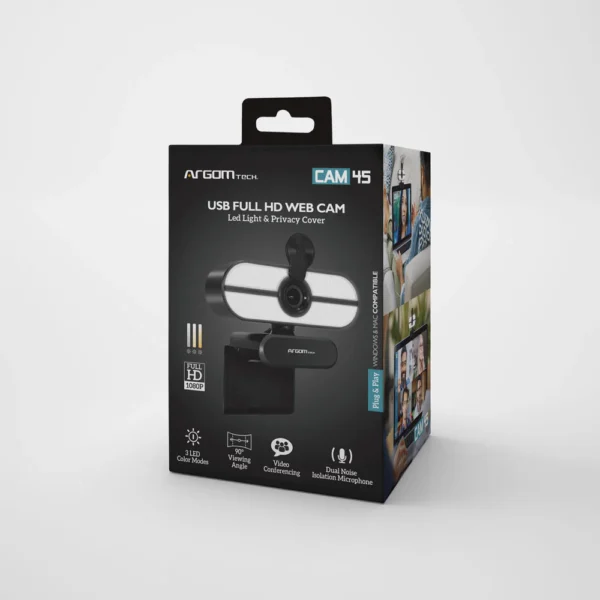 cÁmara web argomtech cam45 1080p con luz led y micrÓfono dual