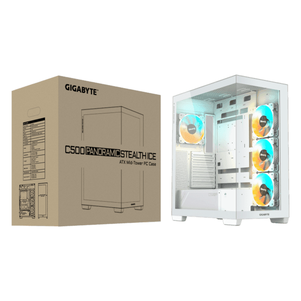 case gigabyte c500 panoramic stealth ice argb blanco vidrio templado