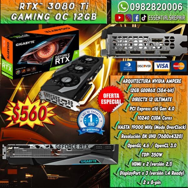 tarjeta grÁfica gigabyte geforce rtx 3080 ti gaming oc 12gb gddr6x