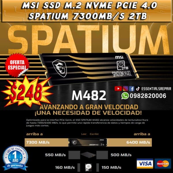 2tb ssd msi spatium m482 m.2 nvme pcie 4.0