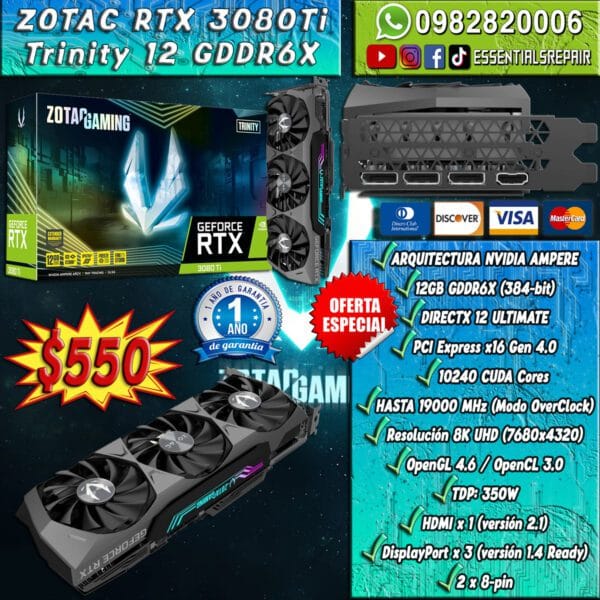 tarjeta grÁfica zotac gaming geforce rtx 3080 ti trinity 12gb gddr6x