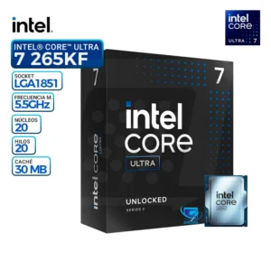 procesador intel core ultra 7 265kf 20 nucleos/20 hilos 5.4ghz series 2 lga1851