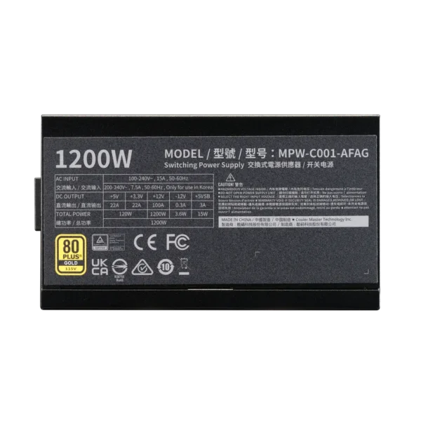 fuente de poder cooler master elite 1200w 80 plus gold full modular pcie 5.1