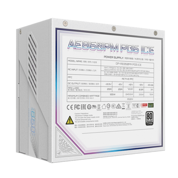 fuente de poder gigabyte ae850pm pg5 ice 850w 80 plus platinum pcie 5.0