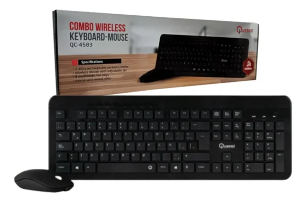 combo teclado y mouse inalambrico recargable quasad qc 4583g multimedia negro