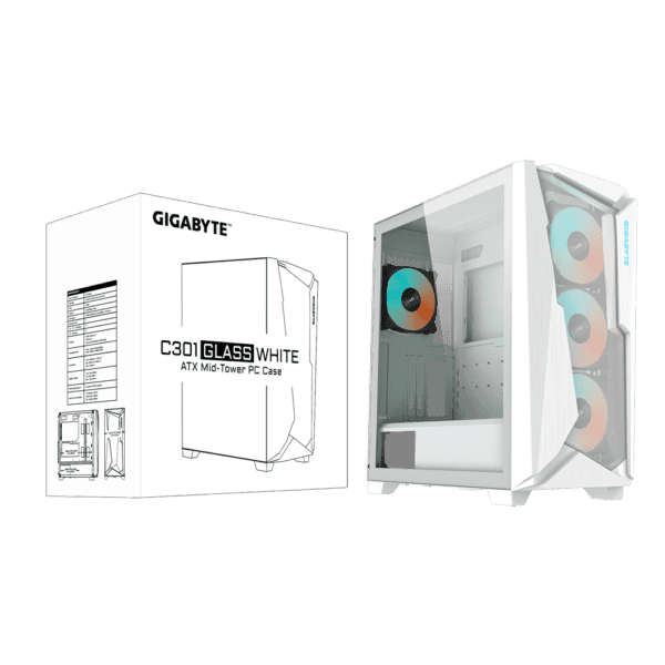 case gigabyte c301 glass white argb vidrio templado