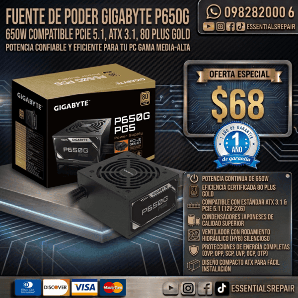 gigabyte p650g pcie 5.1 atx 3.1 certifaciÓn 80 plus gold