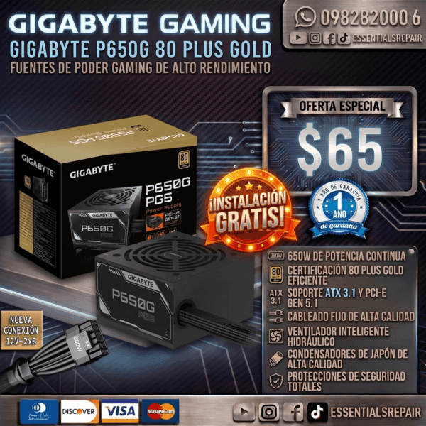 gigabyte p650g pcie 5.1 atx 3.1 certifaciÓn 80 plus gold v2 copia