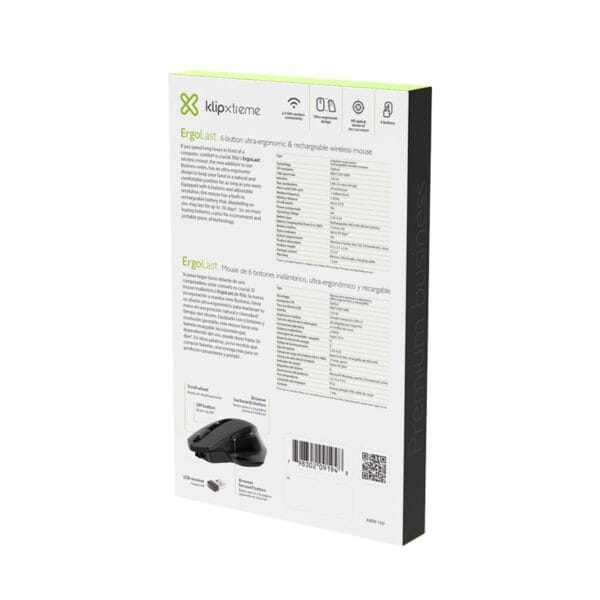 mouse inalambrico ergonomico klip xtreme kmw 760 recargable 6 botones