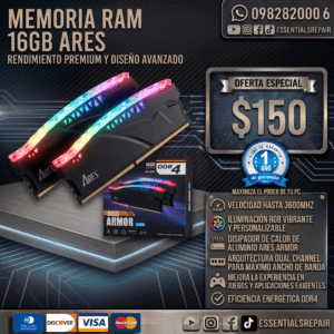 memoria ram 16gb datotek ares armor lite rgb ddr4 3600mhz (2x8gb) cl18 negro copia