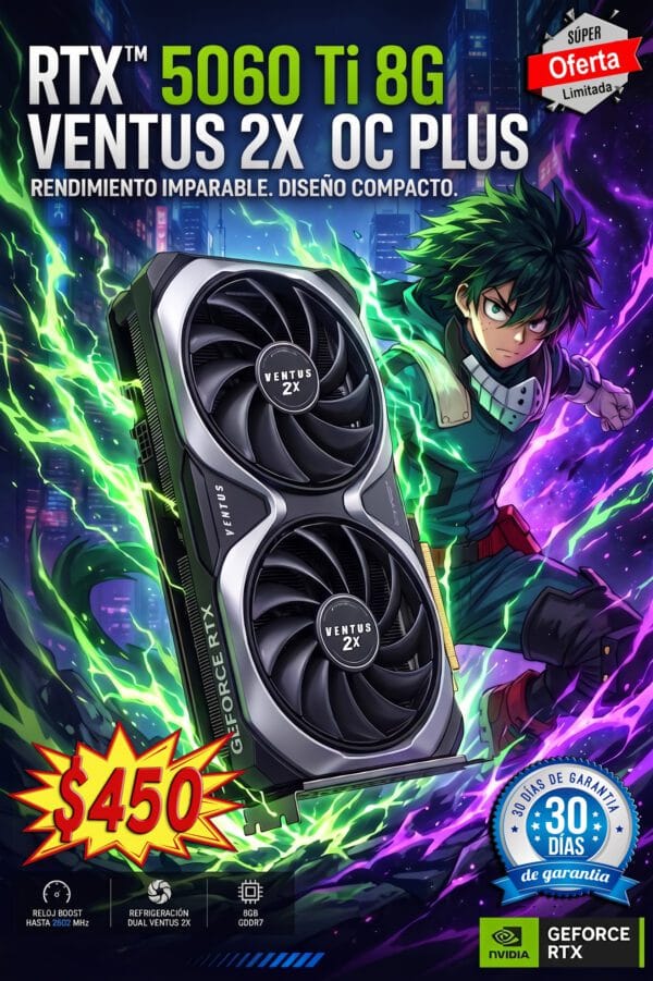 tarjeta grÁfica msi geforce rtx 5060 ti ventus 2x oc plus 8gb gddr7