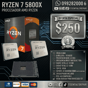 procesador amd ryzen 7 5800x 8 nucleos/16 hilos 4.7ghz am4