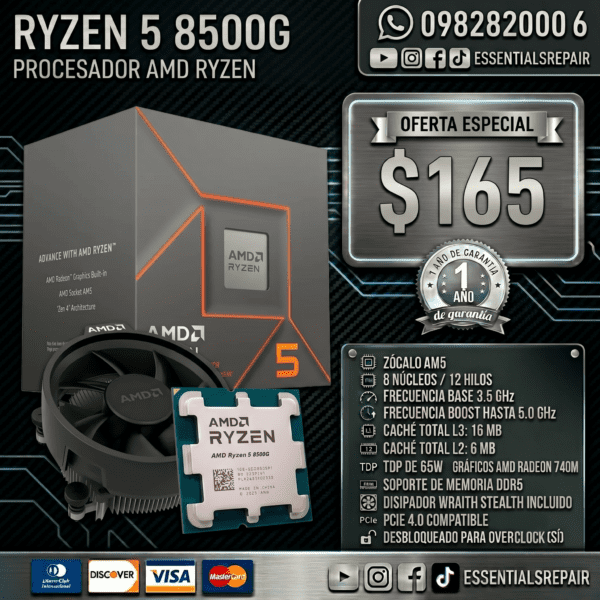 procesador amd ryzen 5 8500g 6 nucleos/12 hilos 5.0ghz am5