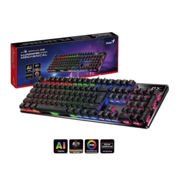 TECLADO GENIUS SCORPION K12 MECÁNICO ALÁMBRICO USB GAMING RGB NEGRO