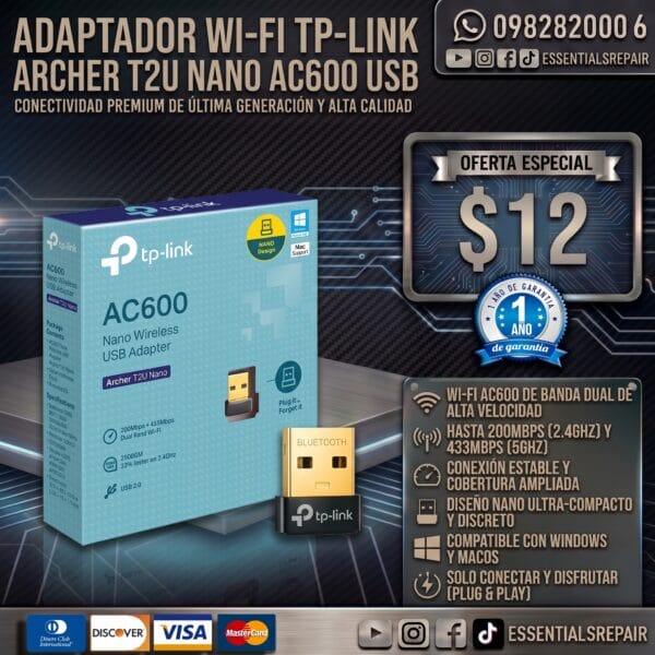 adaptador wi fi tp link archer t2u nano ac600 usb