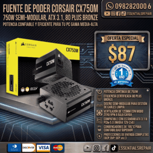 fuente de poder corsair cx750m 750w semi modular atx