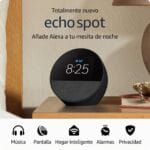 parlante inteligente amazon echo spot con pantalla 2.8 y reloj alarma negro 4