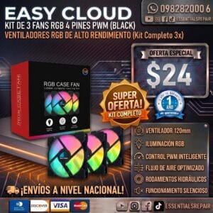 kit de 3 fans easy cloud rgb 4 pines pwm (black)