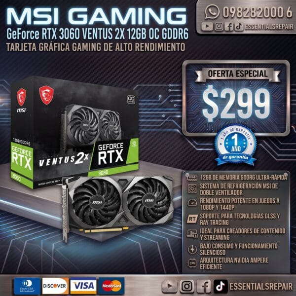 msi rtx™ 3060 ventus 2x 12gb oc gddr6