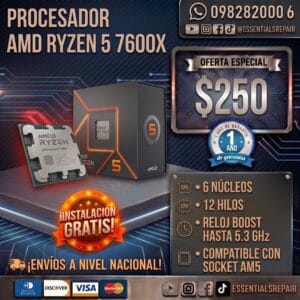 procesador amd ryzen 5 7600x max 5.3ghz 6 nÚcleos 12 hilos am5