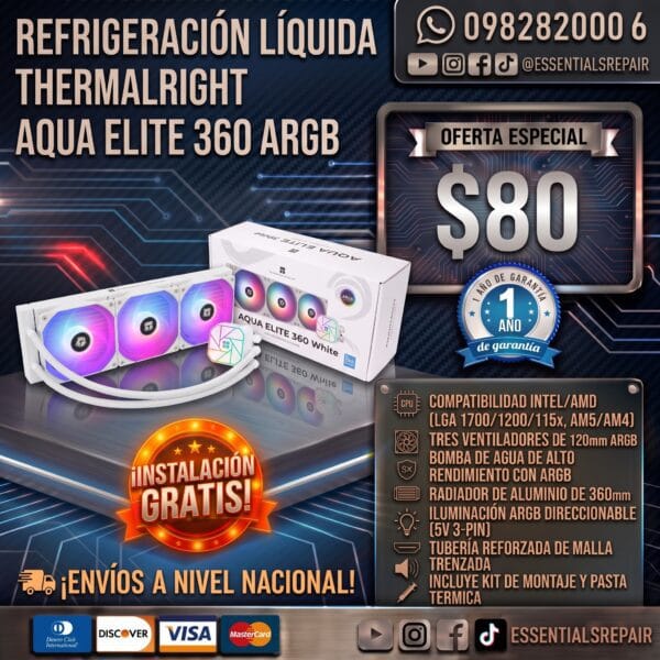 refrigeraciÓn lÍquida thermalright aqua elite 360 argb v3 white