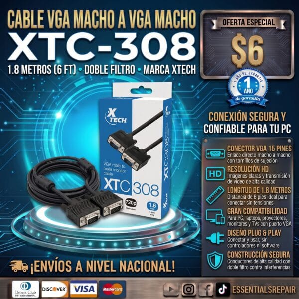 cable vga macho a vga macho xtc 308 1.8mts